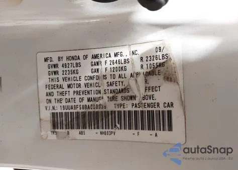 2011 Acura Tl 3.7 z USA, uszkodzony, nr VIN 19UUA9F58BA000039